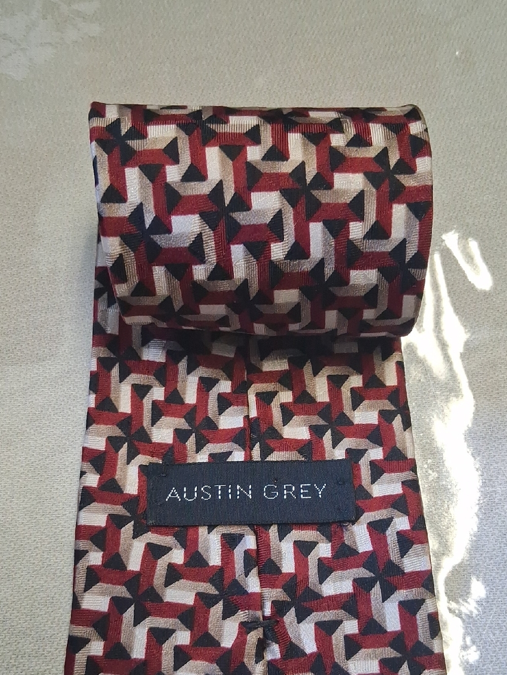 Men's Red, Black & Cream Geometric Silk Tie